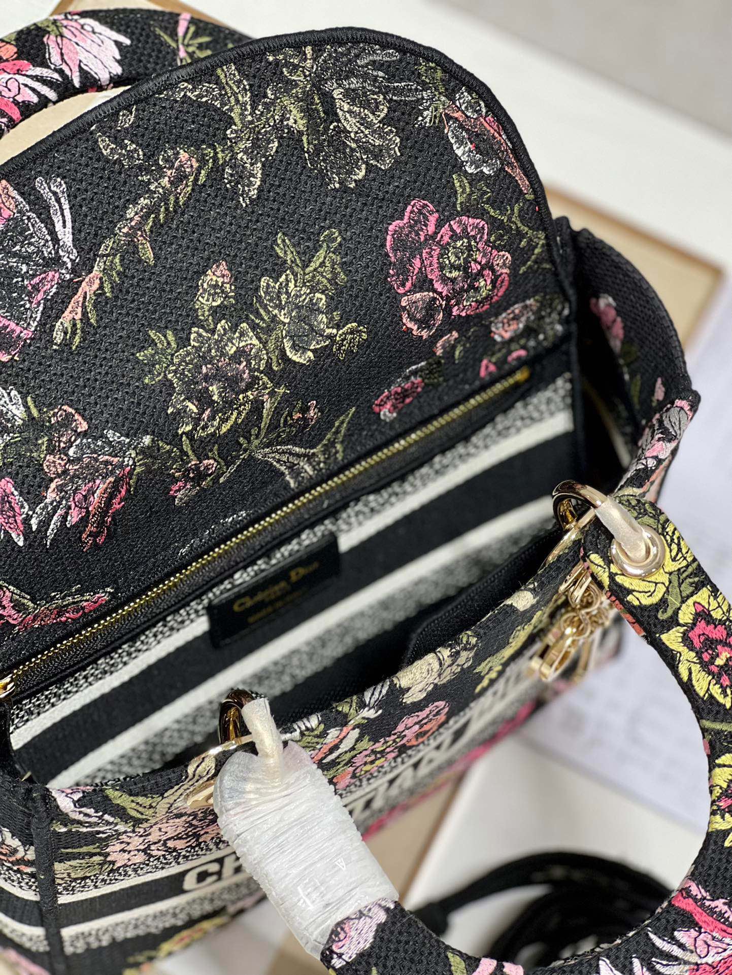 CD Glenflower Black 24 Lady Dior Bag Canvas 336727