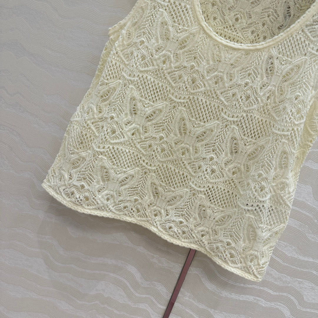 CD Hollow Vest Light Cream Cotton