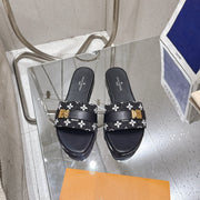 LV Flat Mules pairs raffia black monogram cowhide 383722