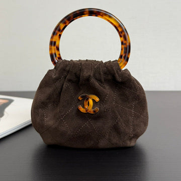 Chanel 2026 Pouch 24cm Brown Tortoiseshell Suede Effect Plexi