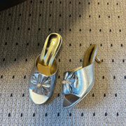 CC 26s High-Heeled Slides 60 Metallic Sliver Cowhide 627183