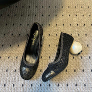 CC 26s High Heels Pump 50 Black Mesh Leather 627207