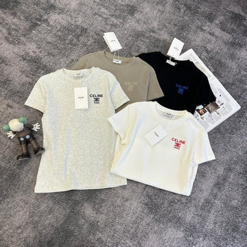Celine 2026 T-Shirt Brown Black White Gray Cotton 359304