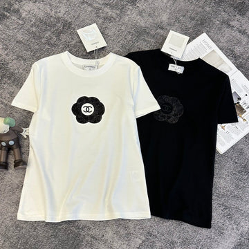 Chanel 2026 Flower T-Shirt Black and White Cotton 359322