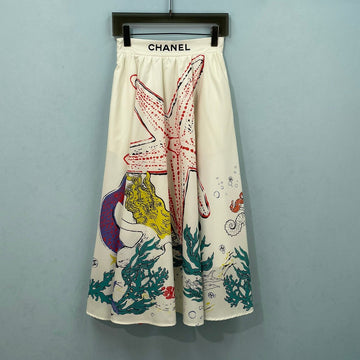 Chanel 2026 White Print Midi Skirt Polyester 440107
