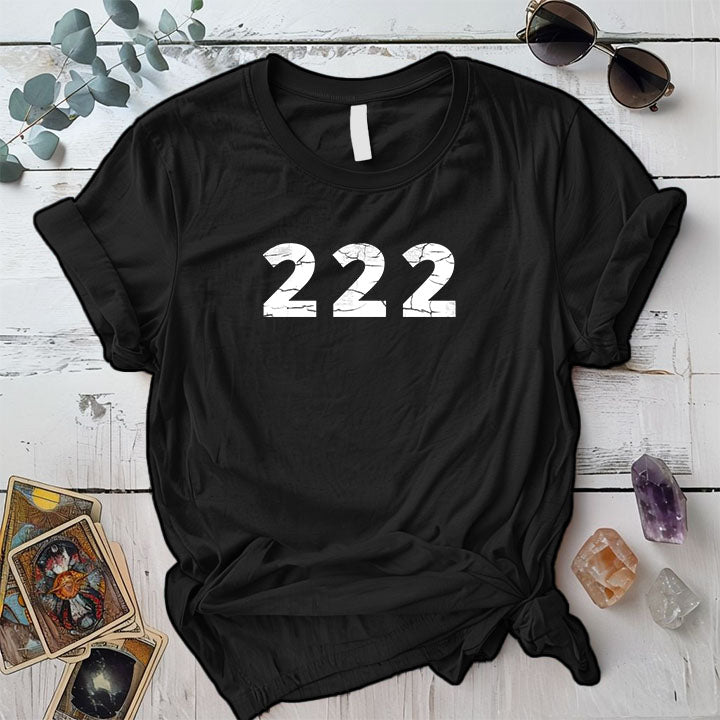 222 Angels Numbers T Shirt Black Mockup