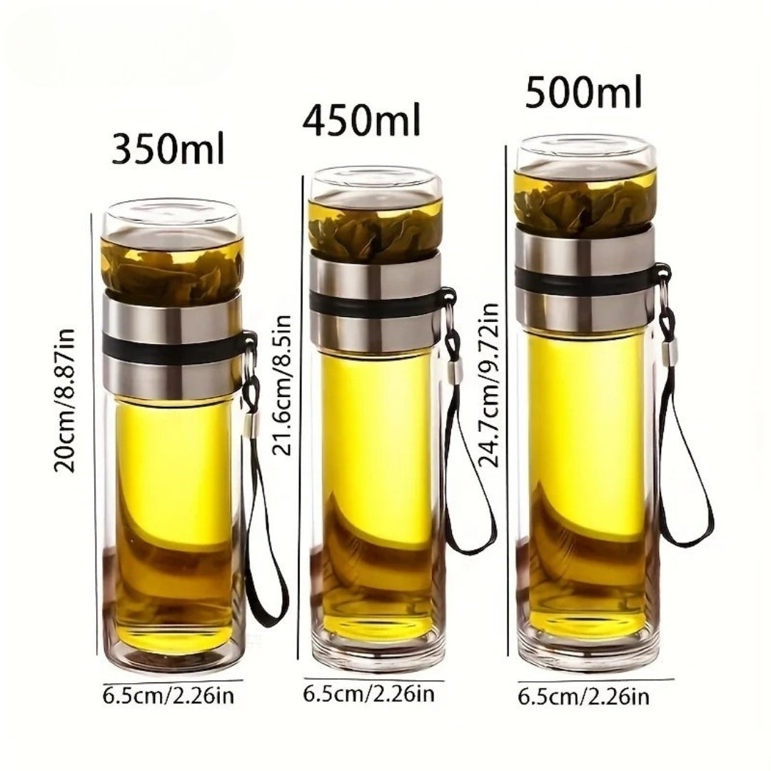 Double Wall Glass Water Bottle with Tea Infuser #VEV30659