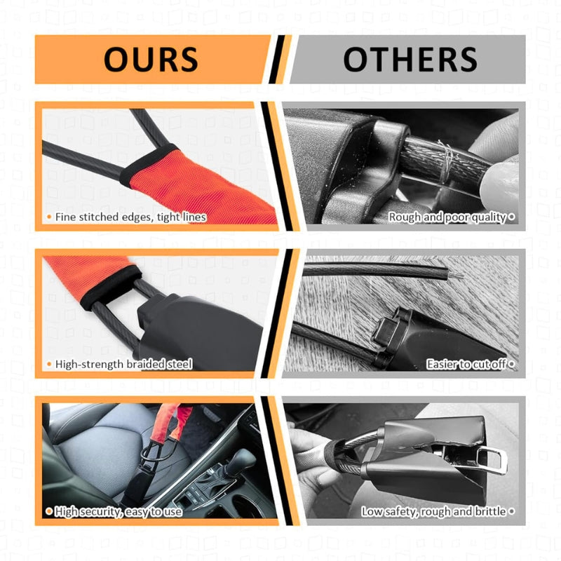 Universal Car Steering Wheel Lock with Seat Belt Security
