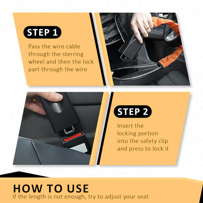 Universal Car Steering Wheel Lock with Seat Belt Security