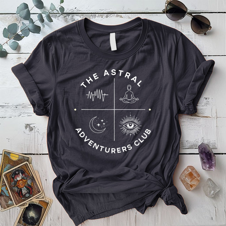 Astral Adventurers Club T Shirt Dark Heather Grey Mockup