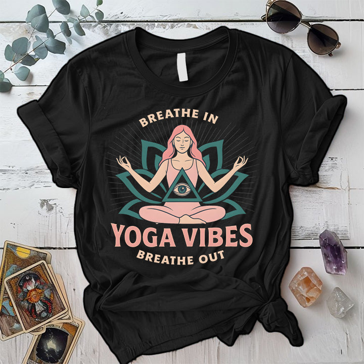 Breathe In Yoga Vibes T-Shirt Mockup Black