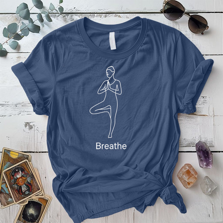 Breathe Yoga Light T-Shirt Mockup indigo-blue