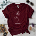 Breathe Yoga Light T-Shirt Mockup maroon