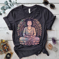 Celestial Serenity Buddha T-Shirt Mockup Dark Heather Grey