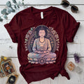 Celestial Serenity Buddha T-Shirt Mockup Maroon