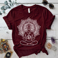 Coffee Yoga Mandala T-Shirt Mockup Maroon