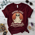 Drama Free Llamaste T-Shirt Mockup Maroon
