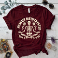 Heavily Meditated Skeleton T-Shirt Mockup maroon