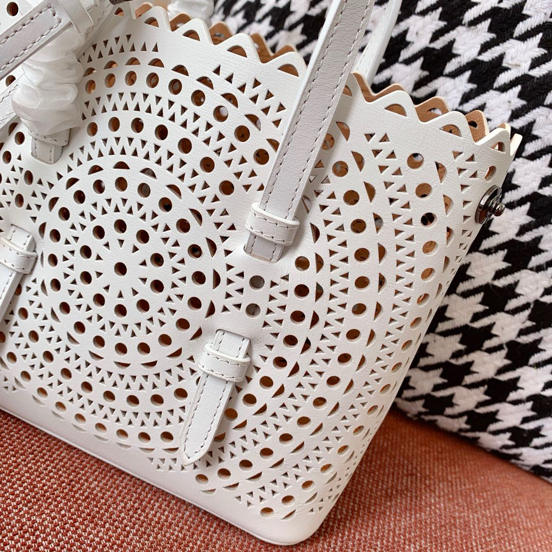 Alaia Mina 16 Bag White Vienne Wave Calfskin