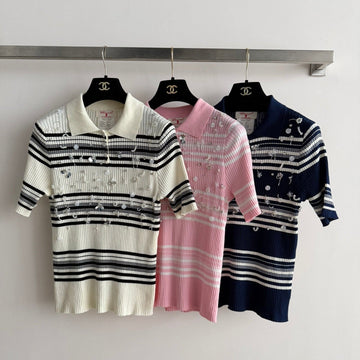 Chanel 2026 Striped Knit Polo Shirt Cashmere 166849