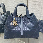 Dior 2026 Toujours Bag 28.5cm Macrocannage Blue Calfskin
