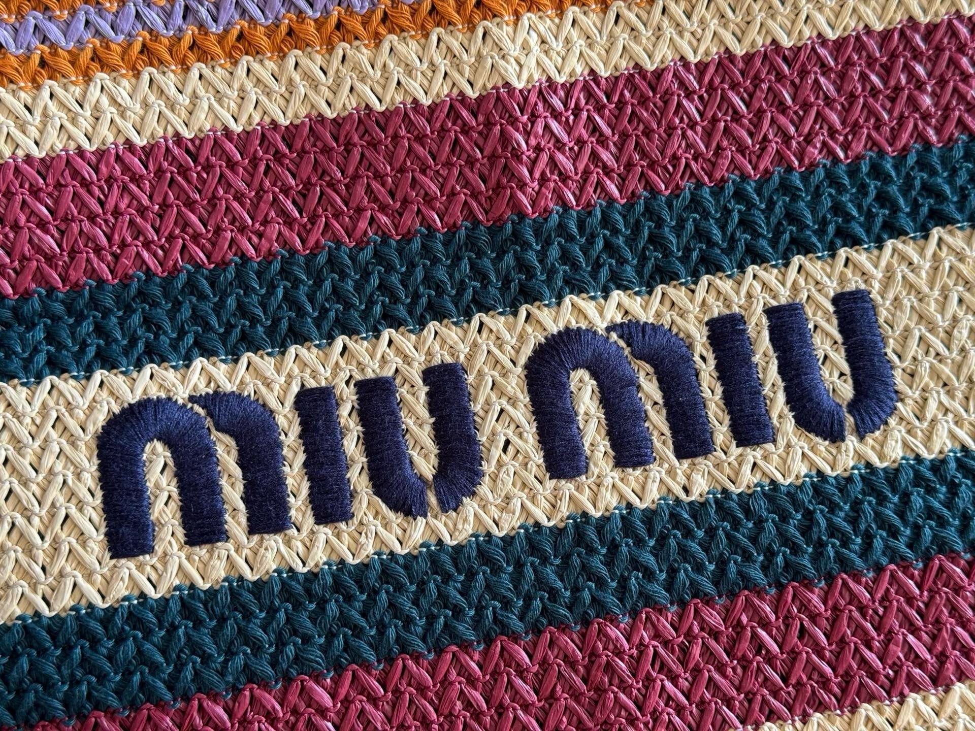 Miu Miu 2026 Striped Tote Bag 40cm Multicolor Woven Raffia-Effect