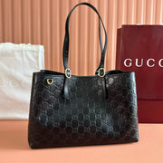 Gucci 2026 GG Emblem Tote Bag 38cm Black Leather