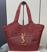 YSL 2026 Icare Maxi Bag 46cm Rouge Cabernet Raffia