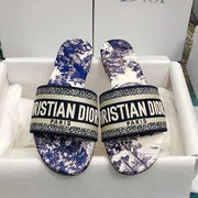 Dior 2026 Dway Slide Toile de Jouy Motif Vibrant Blue Cotton Leather