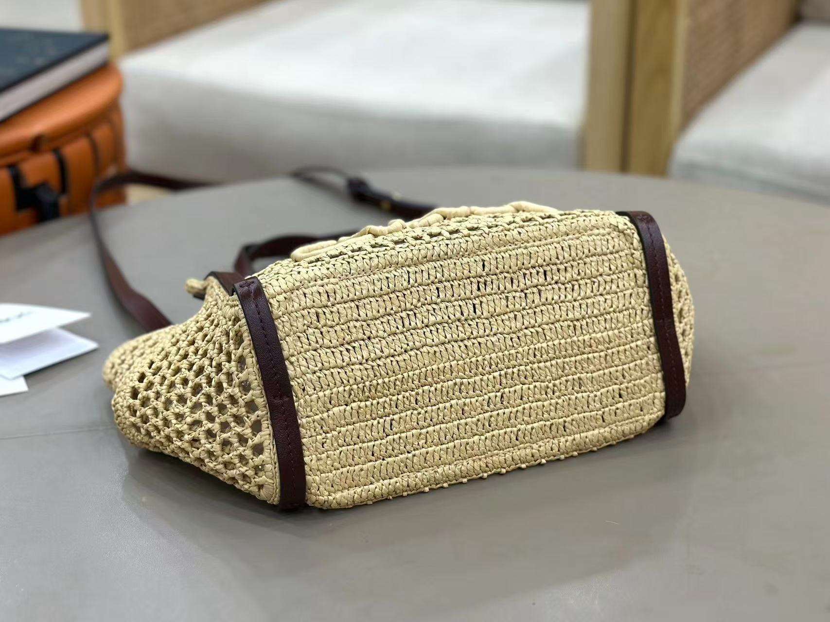 Chloe Iconic Tote Bag Beige mix Brown Raffia Leather