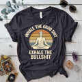 Inhale The Good Shit Buddha T-Shirt Mockup Dark Heather Grey