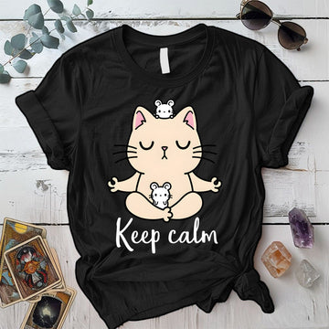 Keep Calm Cat T-Shirt Mockup Black