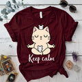 Keep Calm Cat T-Shirt Mockup Maroon