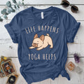 Life Happens Yoga Helps Dog T-Shirt Mockup Indigo Blue