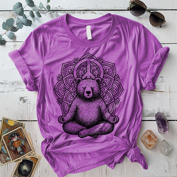 Meditating Bear Mandala T-Shirt Mockup heather-radiant-orchid