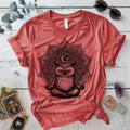 Meditating Owl Mandala T-Shirt Mockup Coral Silk