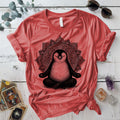 Meditating Penguin Mandala T-Shirt Mockup Coral Silk