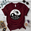 Mystic Tides and Peaks T-Shirt Mockup Maroon