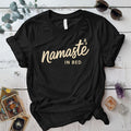 Namaste In Bed T-Shirt Mockup Black