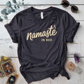 Namaste In Bed T-Shirt Mockup Dark Heather Grey