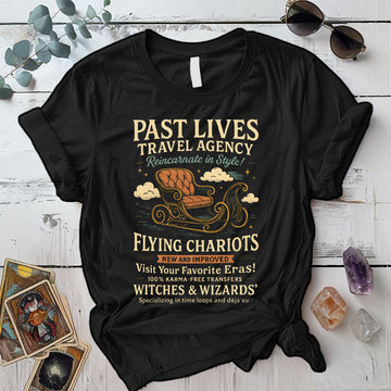 Past Lives Travel Agency T-Shirt Mockup Black