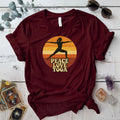 Peace Love Yoga Sunset T-Shirt Mockup Maroon