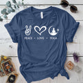 Peace Love Yoga T-Shirt Mockup Indigo Blue