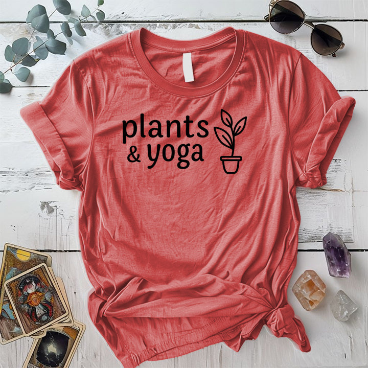 Plants and Yoga T-Shirt Mockup coral-silk