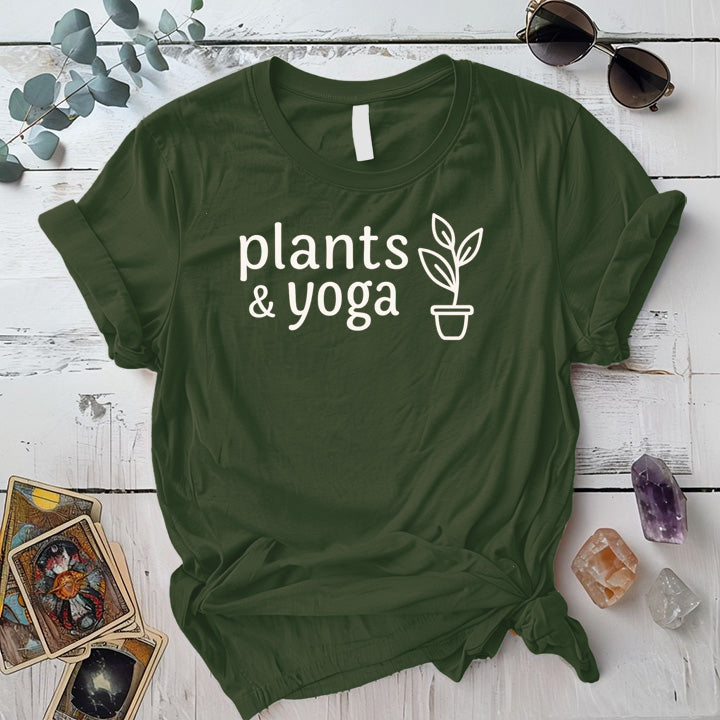 Plants and Yoga T-Shirt Mockup military-green