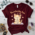 Purrfectly Zen T-Shirt Mockup Maroon