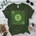 Retro Floral Heart Chakra T-Shirt Mockup Military Green