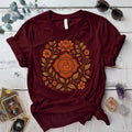 Retro Floral Root Chakra T-Shirt Mockup Maroon