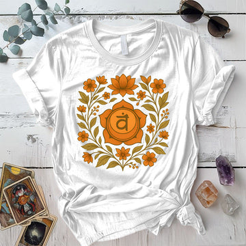 Retro Floral Sacral Chakra T-Shirt Mockup White