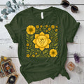 Retro Floral Solar Plexus Chakra T-Shirt Mockup Military Green